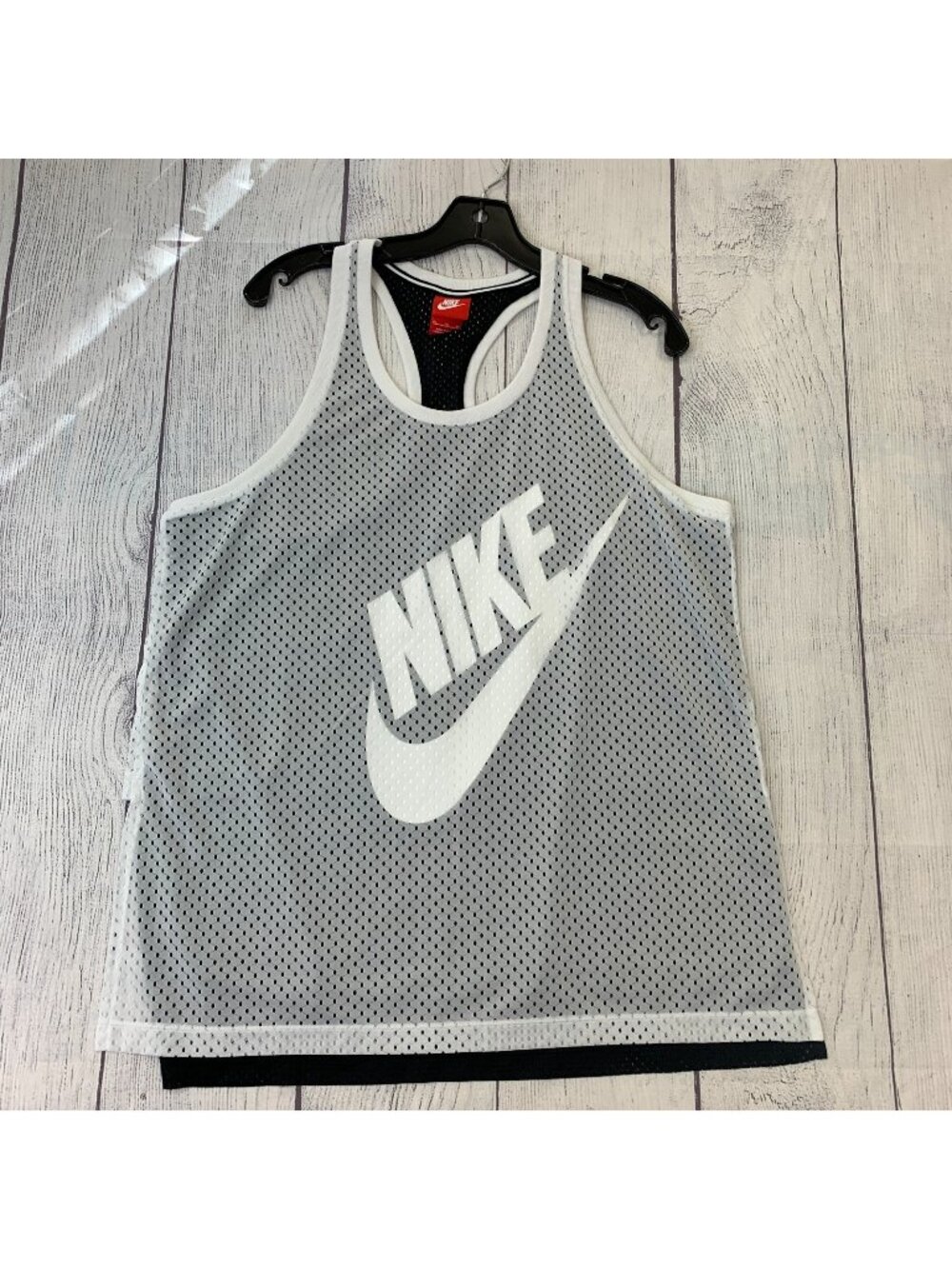 Nike Layered Mesh Tank sz XL Black White Racerback Just Do It